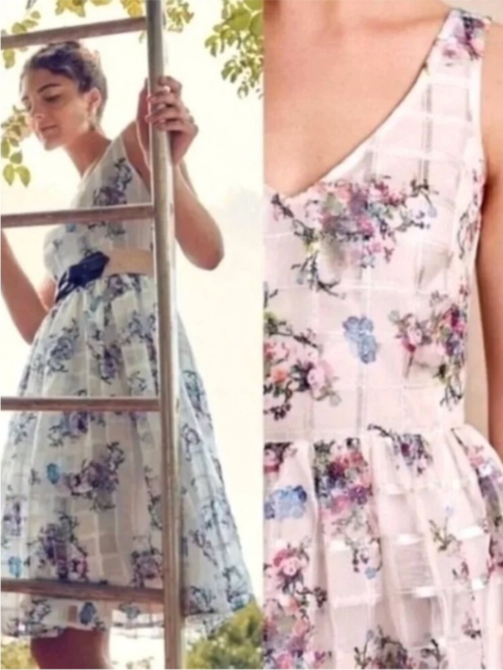 Maeve Anthropologie Dress Women White Floral Peony Garden Mini Cottagecore - Picture 3 of 7